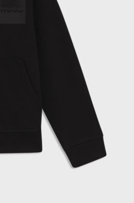 Felpa con cappuccio in pile per bambini con zip e logo spezzato, Nero