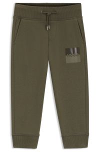 Kids' cotton-blend-fleece tracksuit bottoms with split logo, Dark Green