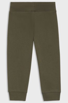 Kids' cotton-blend-fleece tracksuit bottoms with split logo, Dark Green