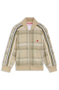 Chaqueta con cremallera para niños en forro polar a cuadros con etiqueta con logo, Beige