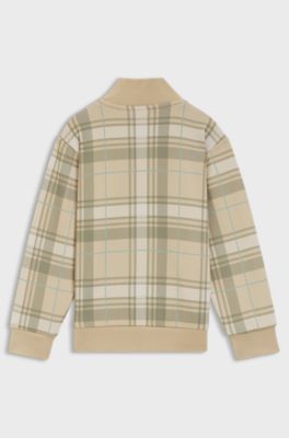 Kids' zipped jacket in checked fleece with logo label, Beige