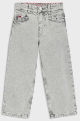 Jeans per bambini con fit morbido in denim grigio, A disegni