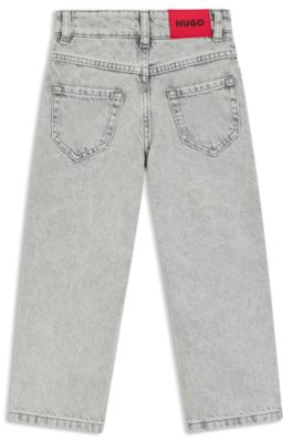 Kids' loose-fit jeans in grey denim, Patterned