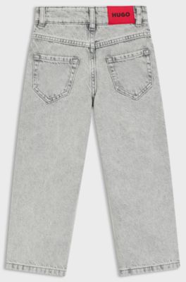 Loose-fit kinderjeans in grijs denim, Bedrukt