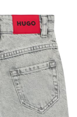 Kids' loose-fit jeans in grey denim, Patterned