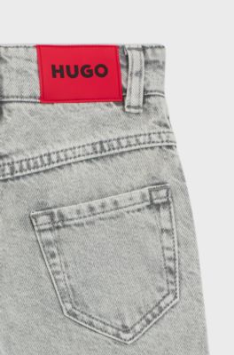 Loose-fit kinderjeans in grijs denim, Bedrukt
