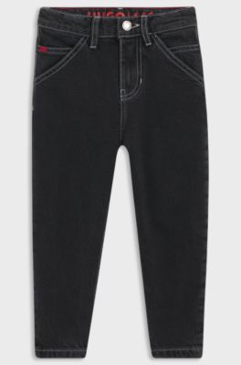 Kids' loose-fit jeans in rinse-washed black denim, Patterned