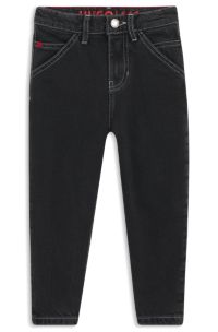 Kids' loose-fit jeans in rinse-washed black denim, Patterned