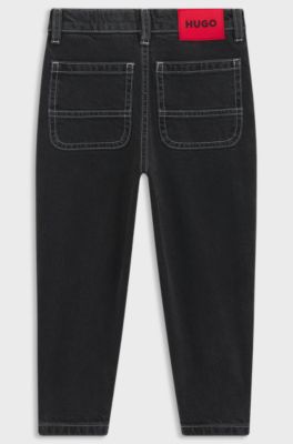 Kids' loose-fit jeans in rinse-washed black denim, Patterned