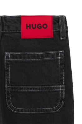 Kids' loose-fit jeans in rinse-washed black denim, Patterned