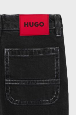 Jean Loose en denim noir d&eacute;lav&eacute; pour enfant, Fantaisie