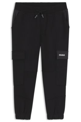 Kids' cotton-blend-fleece tracksuit bottoms with ripstop trims, Black