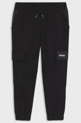 Kids' cotton-blend-fleece tracksuit bottoms with ripstop trims, Black