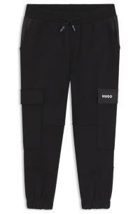 Kids' cotton-blend-fleece tracksuit bottoms with ripstop trims, Black