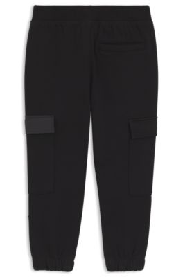 Kids' cotton-blend-fleece tracksuit bottoms with ripstop trims, Black