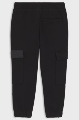 Kids' cotton-blend-fleece tracksuit bottoms with ripstop trims, Black