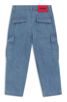 Kids' loose-fit jeans in blue ripstop denim, Patterned