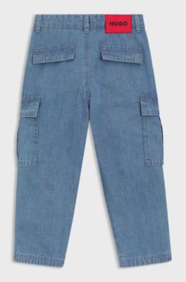 Kids' loose-fit jeans in blue ripstop denim, Patterned