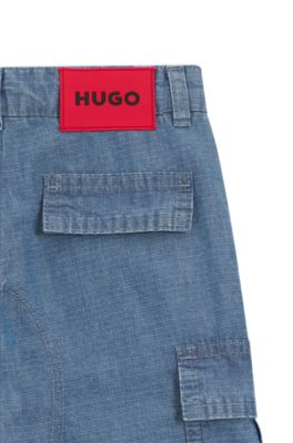 Kids' loose-fit jeans in blue ripstop denim, Patterned