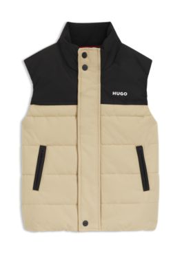 Kids' padded gilet with logo print, Khaki