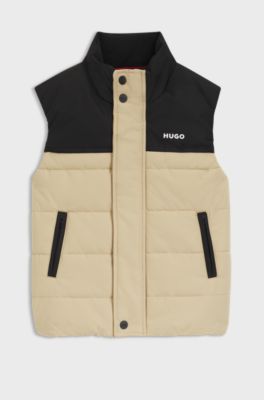 Kids' padded gilet with logo print, Khaki