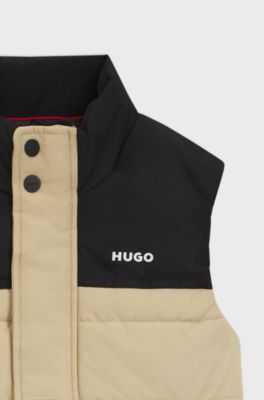 Kids' padded gilet with logo print, Khaki