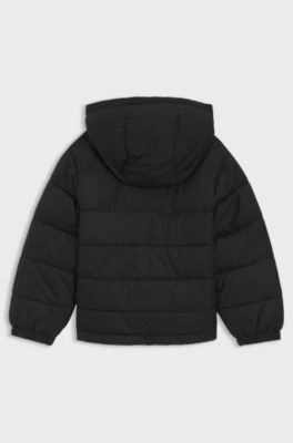 Kids' water-repellent hooded jacket with logo badge, Black