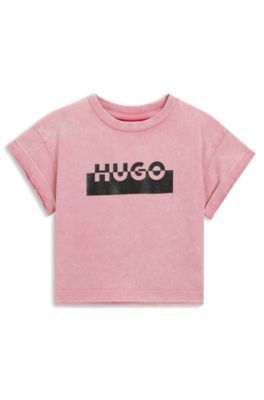 Kids' T-shirt in cotton with split logo, Pink