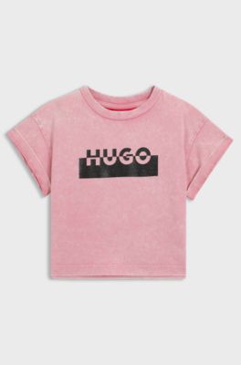 T-shirt per bambini in cotone con logo spezzato, Rosa