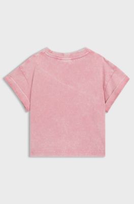 T-shirt per bambini in cotone con logo spezzato, Rosa