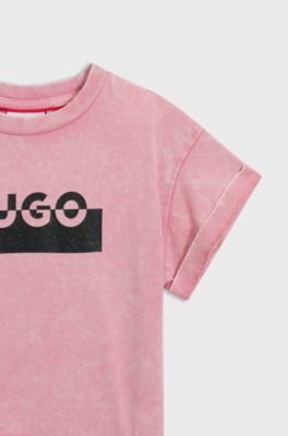 T-shirt per bambini in cotone con logo spezzato, Rosa