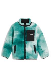 Kids' jacket in faux shearling with ripstop pocket, Blue