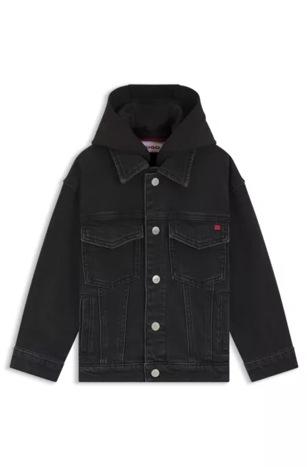 Veste en jean noir avec capuche en polaire pour enfant