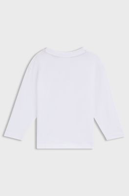 Kinder-T-shirt van katoen met lange mouwen en glitterlogo, Wit