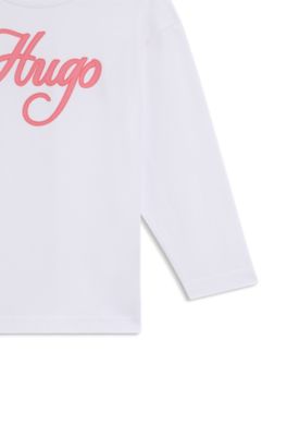 Maglia a maniche lunghe per bambini in cotone con logo glitterato, Bianco