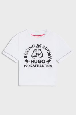 T-shirt van katoen met boks-artwork voor kinderen, Wit