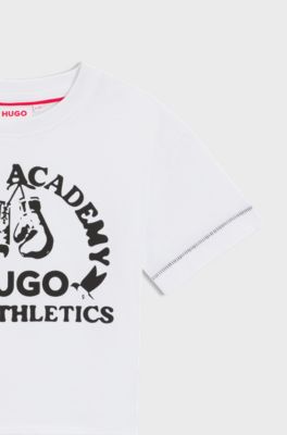 T-shirt van katoen met boks-artwork voor kinderen, Wit