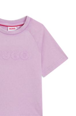 Kids' T-shirt in cotton with chest logo, Purple