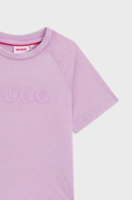 T-shirt til b&oslash;rn i bomuld med brystlogo, Lilla