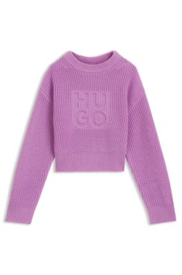 Kids' knit sweater with stacked logo, Purple