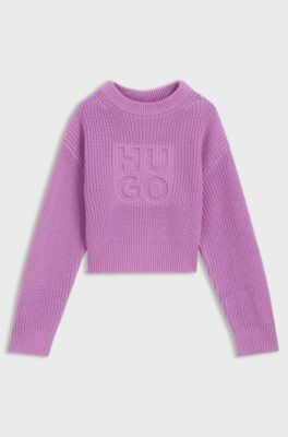 Kids' knit sweater with stacked logo, Purple