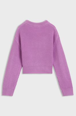 Kids' knit sweater with stacked logo, Purple