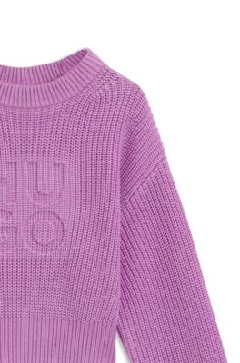 Kids' knit sweater with stacked logo, Purple