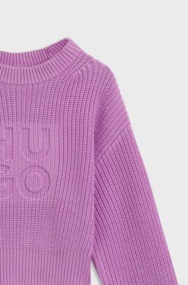 Kids' knit sweater with stacked logo, Purple