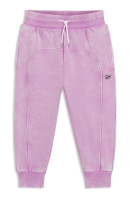 Kids' cotton-blend tracksuit bottoms with stacked logo, Purple