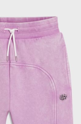 Kids' cotton-blend tracksuit bottoms with stacked logo, Purple