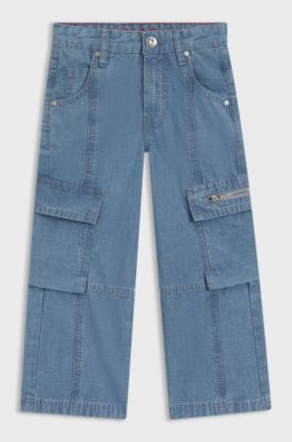 Jeans cargo per bambini in cotone blu, A disegni
