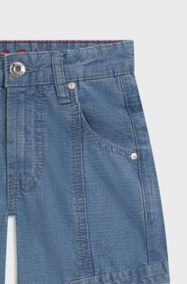Kids' cargo-style jeans in blue cotton, Patterned