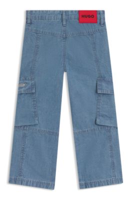 Kids' cargo-style jeans in blue cotton, Patterned