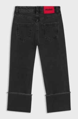 Relaxed-fit kinderjeans met brede manchetten onderaan de pijpen, Bedrukt